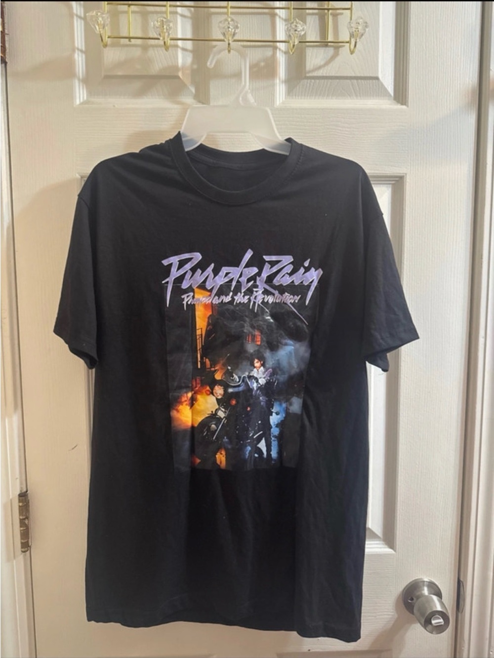Fashion Nova Black 'Purple Rain' Graphic Tee with Purple Print